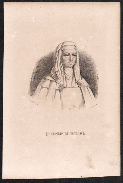 LITOGRAFIA DE DOÑA MARIA DE MOLINA AÑO 1850 TAMAÑO 32 X 21 CM.