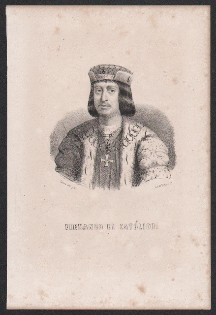 LITOGRAFIA DE FERNANDO EL CATOLICO AÑO 1850 TAMAÑO 32 X 21 CM.