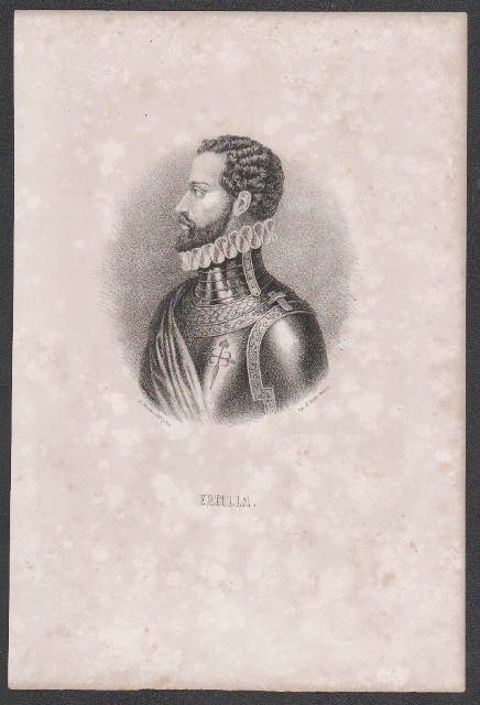 LITOGRAFIA DE ERCILLA AÑO 1850. MANCHAS DE OXIDO. TAMAÑO 32 X 21 CM.