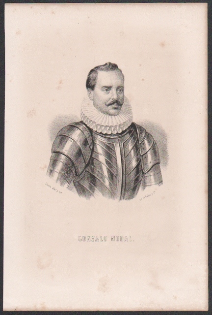 LITOGRAFIA DE DON GONZALO NODAL AÑO 1850. MANCHAS DE OXIDO. TAMAÑO 32 X 21 CM.