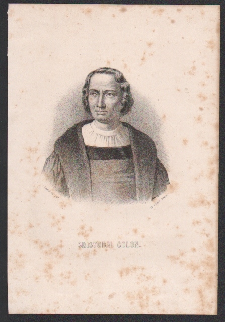 LITOGRAFIA DE CRISTOBAL COLON AÑO 1850. MANCHAS DE OXIDO. TAMAÑO 32 X 21 CM.