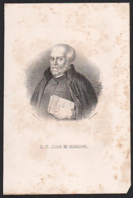 LITOGRAFIA DE PADRE JUAN DE MARIANA. MANCHAS DE OXIDO. TAMAÑO 32 X 21 CM.