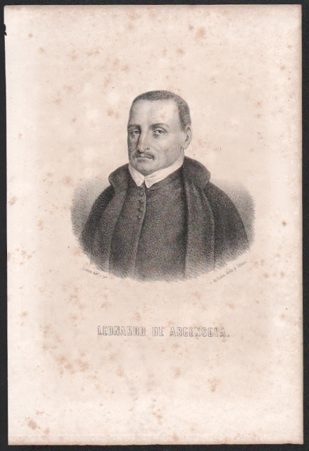 LITOGRAFIA DE DON LEONARDO DE ARGENSOLA. MANCHAS DE OXIDO. TAMAÑO 32 X 21 CM.