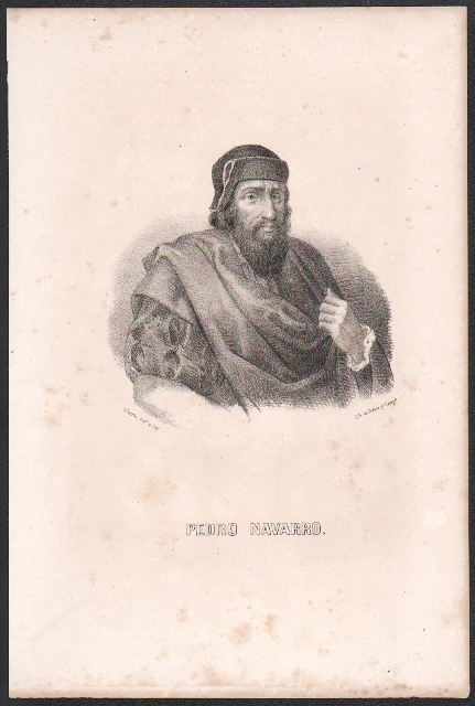 LITOGRAFIA DE DON PEDRO NAVARRO. 1850. MANCHAS DE OXIDO. TAMAÑO 32 X 21 CM.