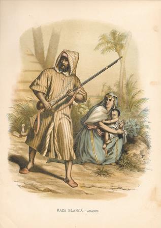 CROMOLITOGRAFIA DE TIPOS Y COSTUMBRES  RAZA BLANCA - ARABES