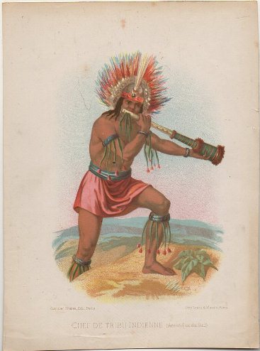 LITOGRAFIA ORIGINAL. CHEF DE TRIBU INDIENNE. AMERIQUE DU SUD