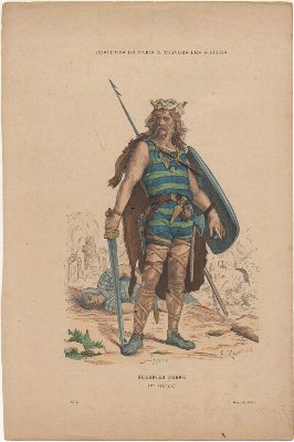 LITOGRAFIA ORIGINAL. COSTUMES DE PARIS A TRAVERS LES SIECLES. GUERRIER FRANC. V SIECLE