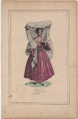 LITOGRAFIA ORIGINAL. MENDOZA. JEUNE FEMME A LA PROMENADE