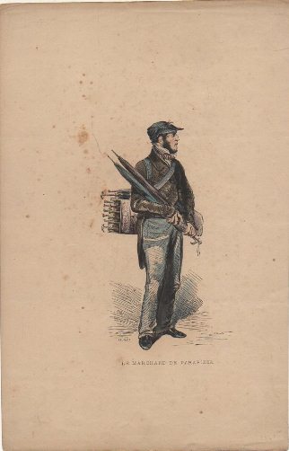 LAMINA LITOGRAFICA ORIGINAL. LE MARCHAND DE PARAPLUIE