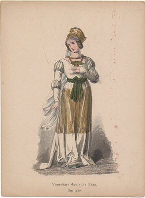 LITOGRAFIA ORIGINAL. VORNEHME DEUTSCHE FRAU. UM 1480