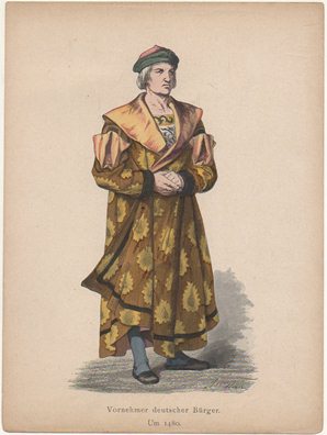 LITOGRAFIA ORIGINAL. VORNEHMER DEUTSCHER BÜRGER. UM 1480