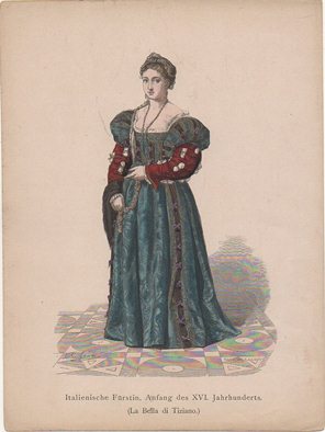 LITOGRAFIA ORIGINAL. ITALIENISCHE FÜRSTIN. ANFANG DES XVl. LA BELLA DI TIZIANO