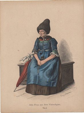 LITOGRAFIA ORIGINAL. ALTE FRAU AUS DEM VISTSCHGAU. TIROL