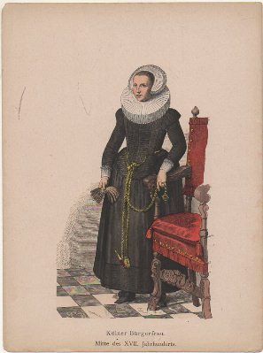 GRABADO DE TIPOS Y COSTUMBRES. KÜLNER BÜRGERFRAU. MITTE DES XVll. JAHARHUNDERTS