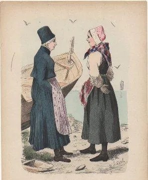 LITOGRAFIA DE TIPOS Y COSTUMBRES. FISCHERFRAUEN AUS DER UMGEGEND VON BERGEN. NORWEGEN