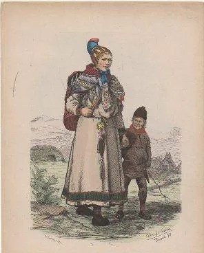 LITOGRAFIA DE TIPOS Y COSTUMBRES. LAPPEN-FRAU AUS KARASJOCK IN FIRMARKEN. NORWEGEN