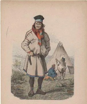 LITOGRAFIA DE TIPOS Y COSTUMBRES. LAPPE AUS KARASJOCK IN FIRMARKEN. NORWEGEN