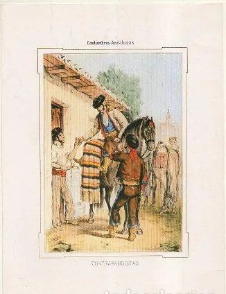 LAMINA REPRODUCCION. COSTUMBRES ANDALUZAS. CONTRABANDISTAS
