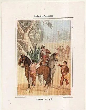 LAMINA REPRODUCCION. COSTUMBRES ANDALUZAS. CABALLISTAS