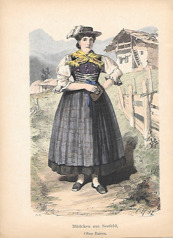 LITOGRAFIA ORIGINAL MADCHEN AUS SEEFELD, OBER-BAIERN.