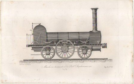 LITOGRAFIA DE TRENES. MACHINE LOCOMOTIVE ROB SZPHENSON. AÑO 1845. FIG. 37