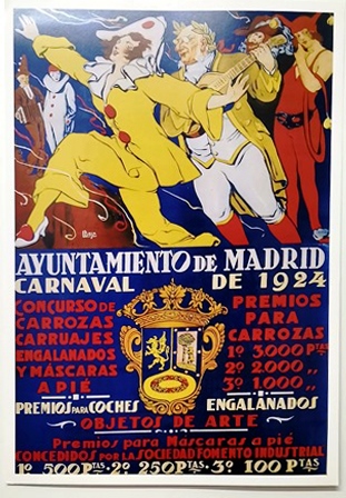 REPRODUCCION CARTEL AYUNTAMIENTO DE MADRID. CARNAVAL DE 1924 CONCURSO DE CARROZAS.
