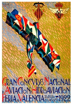 REPRODUCCIÓN DE CARTEL GRAN CONCURSO NACIONAL DE AVIACION. FERIA DE VALENCIA 1922.