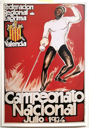 REPRODUCCIÓN CARTEL CAMPEONATO NACIONAL DE ESGRIMA JULIO 1934, VALENCIA.