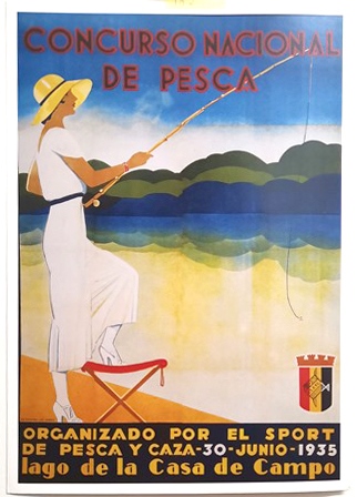 REPRODUCCIÓN CARTEL CONCURSO NACIONAL DE PESCA. ORGANIZADO POR EL SPORT DE CAZA Y PESCA 1935.
