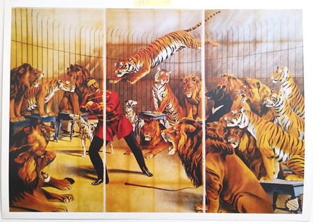 REPRODUCCIÓN CARTEL DOMADOR DE TIGRES EN CIRCO.
