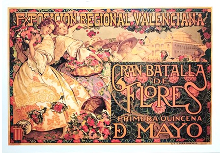 REPRODUCCIÓN CARTEL EXPOSICION REGIONAL VALENCIANA, GRAN BATALLA DE FLORES PRIMERA QUINCENA DE MAYO.