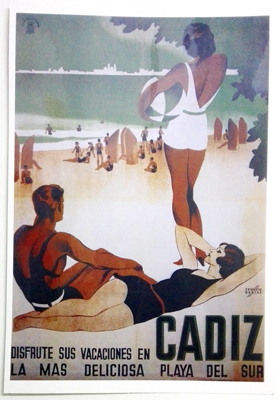 REPRODUCCIÓN CARTEL CADIZ, DISFRUTE SUS VACACIONES EN LA MAS DELICIOSA PLAYA DEL SUR.