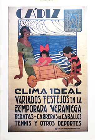 REPRODUCCIÓN CARTEL CADIZ, CLIMA IDEAL. VARIADOS FESTEJOS EN LA TEMPORADA VERANIEGA 1929.