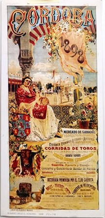 REPRODUCCIÓN CARTEL CORDOBA 1898. CORRIDAS DE TOROS, CONCURSO Y CONCIERTO DE BANDAS DE MUSICA. 35 X 16 CM.