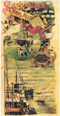 REPRODUCCIÓN CARTEL SANTANDER, FERIAS Y FIESTAS 1896. 33 X 17 CM.