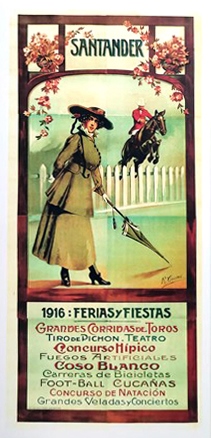 REPRODUCCIÓN CARTEL SANTANDER. FERIA Y FIESTAS 1916. 32x14,7 CM.