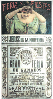 REPRODUCCIÓN CARTEL FERIA Y FIESTAS JEREZ DE LA FRONTERA GRAN FERIA DE GANADOS 1921. 32X18CM.