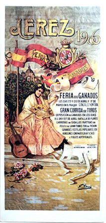 REPRODUCCIÓN CARTEL JEREZ 1906, FERIA DE GANADOS, GRAN CORRIDA DE TOROS. 32 X 14,8 CM.