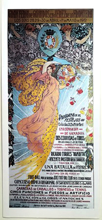 REPRODUCCIÓN CARTEL GRAN FERIA DE GANADOS EN JEREZ DE LA FRONTERA ABRIL - MAYO DE 1912. 32 X 14,8 CM.