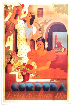 REPRODUCCIÓN CARTEL CORDOBA, FERIA DE MAYO 1936. DIBUJO DE MANUEL LEON ASTRUC. 31 X 21 CM.