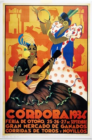 REPRODUCCIÓN CARTEL CORDOBA, FERIA DE OTOÑO 1934. GRAN MERCADO DE GANADOS, CORRIDAS DE TOROS...31,7X20,5CM.