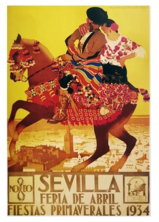 REPRODUCCIÓN CARTEL SEVILLA FERIA DE ABRIL, FIESTAS PRIMAVERALES 1934. 31 X 21 CM.