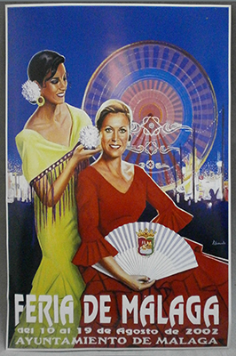 REPRODUCCIÓN CARTEL FERIA DE MALAGA AGOSTO 2002. 28,5 X 19,5CM.