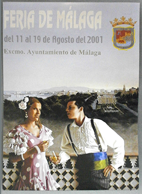 REPRODUCCIÓN CARTEL FERIA DE MALAGA AGOSTO 2001. 28,5 X 19,5CM.