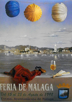 REPRODUCCIÓN CARTEL FERIA DE MALAGA AGOSTO 1998. 28,5 X 19,5CM.