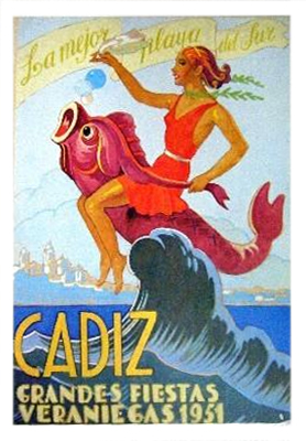 REPRODUCCION CARTEL CADIZ. GRANDES FIESTAS VERANIEGAS 1951.