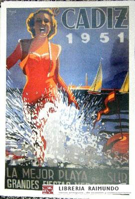 REPRODUCCION CARTEL CADIZ 1951 GRANDES FIESTAS VERANIEGAS.