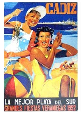 REPRODUCCION CARTEL CADIZ. GRANDES FIESTAS VERANIEGAS 1952.