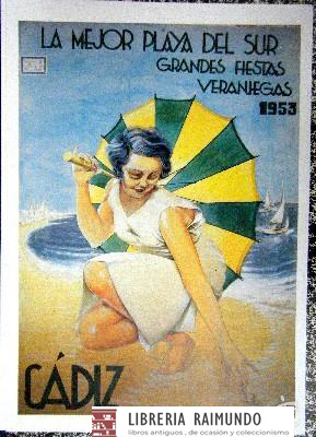 REPRODUCCION CARTEL CADIZ GRANDES FIESTAS VERANIEGAS 1953.