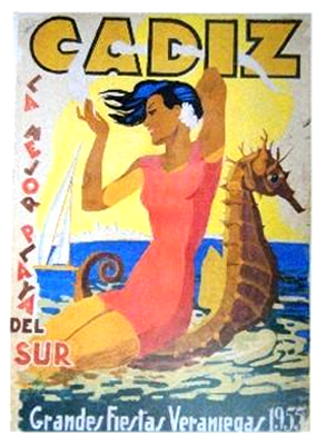 REPRODUCCION CARTEL CADIZ, GRANDES FIESTAS VERANIEGAS 1955.
